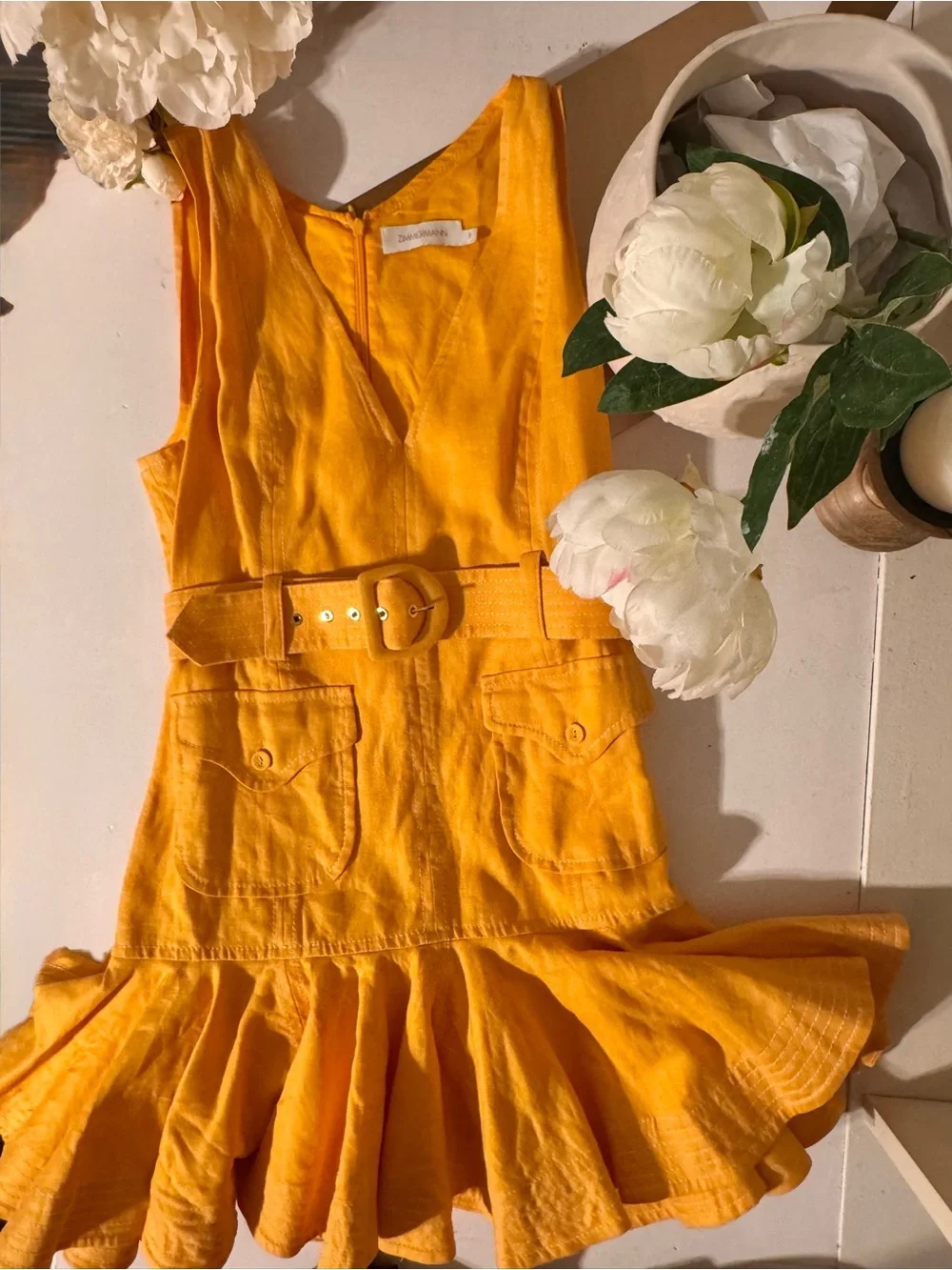 Zimmermann Bright Golden-Orange V-Neck Dress - Picture 11 of 16